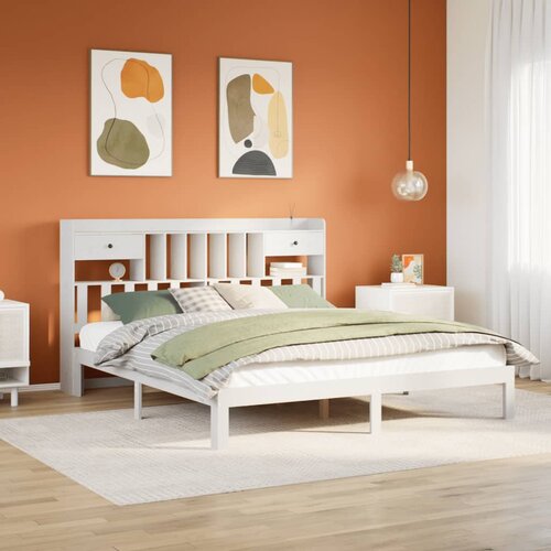 vidaXL Krevet s regalom z knjige bez madraca bijeli 180x200cm borovina Cene
