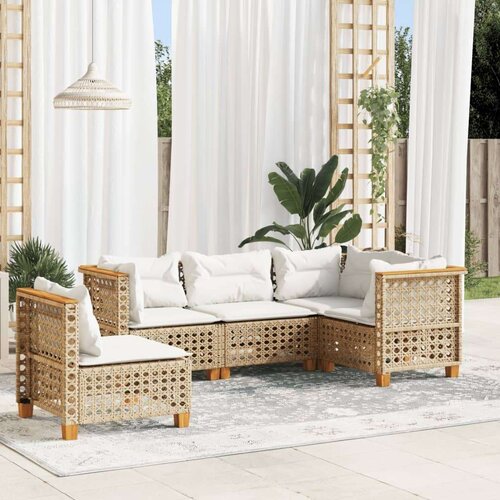VidaXL 5-dijelni vrtni set sofa s jastucima bež od poliratana Slike