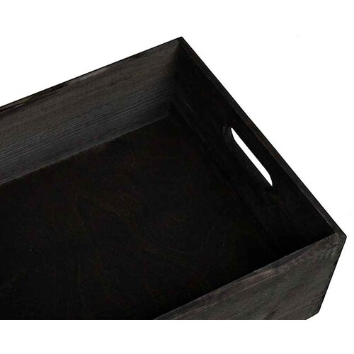  Drvena kutija s ručkama crna 40x30x13 cm puno drvo bor Slike