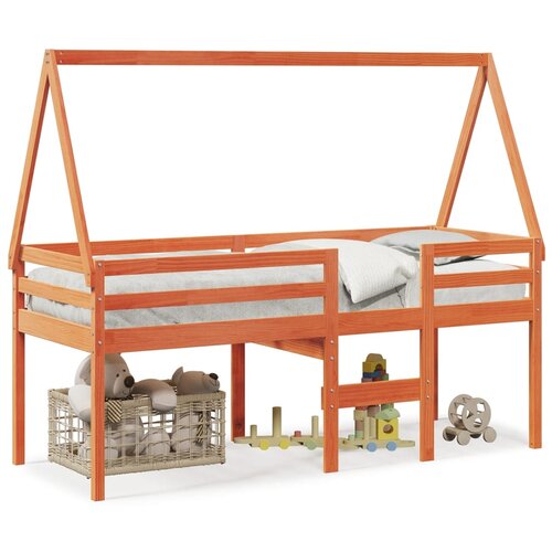 The Living Store Visoka postelja s streho vo&amp;scaron;čeno rjava 80x200 cm trdna borovina - Visoka Postelja, (21495706) Slike