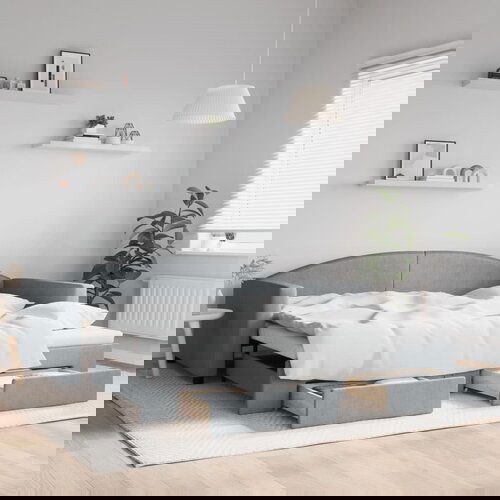 vidaXL Izvlečna dnevna postelja s predali svetlo siva 100x200 cm blago Cene