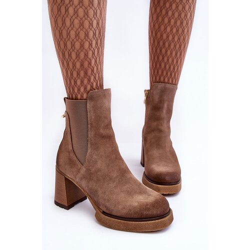 LEMAR Suede Boots On Heel Liresa Brown Slike