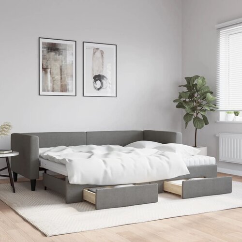 VidaXL Izvlečna dnevna postelja s predali temno siva 80x200 cm blago Slike