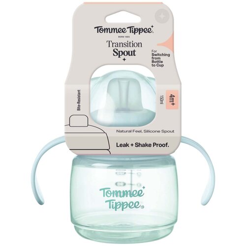 Tommee_Tippee nastavek za lonček lonček z ustnikom in ročaji, Transition Cup, 4m+, 150ml mint Cene