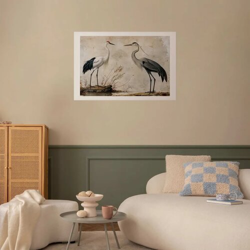  Plakat - Birds from an Old Engraving - vintage-style illustration of a heron and a crane 60x40 Bez okvira s margom Slike