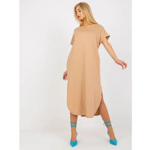 Fashion Hunters Camel oversize dress with short sleeves OH BELLA