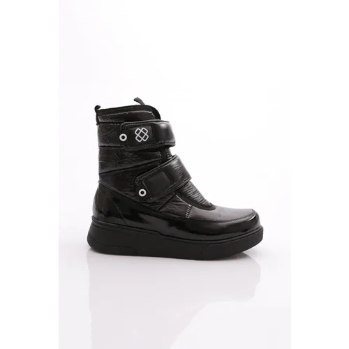 DGN 2024 Women's Woolen Velcro Boots Black Black Patent Leather