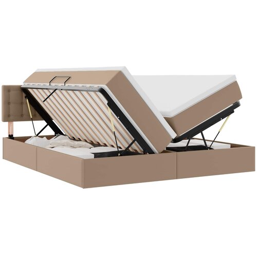 vidaXL Postelja s shranjevanjem Kapučino 200 x 200 cm Umjetno usnje, (5000100322) Cene