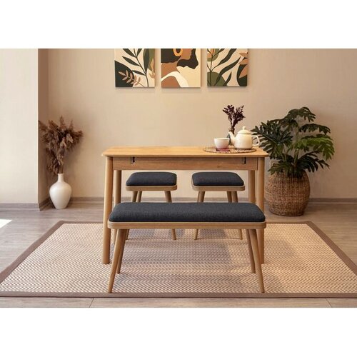 Hanah home Set Trpezarijski sto, 2 trpezarijske stolice i klupa Vina Mini 04 1053, Crni Cene