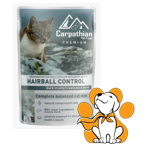 Carpathian Pet Food Cat Hairball Duck 80g, Protiv Stvaranja Dlakavih Kuglica Slike