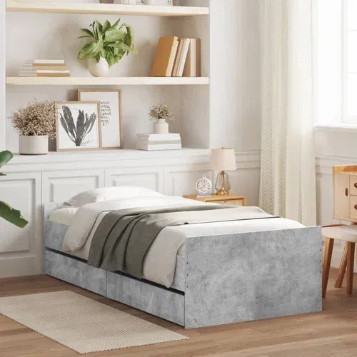  Okvir kreveta s ladicama boja betona 75 x 190 cm za jednu osobu