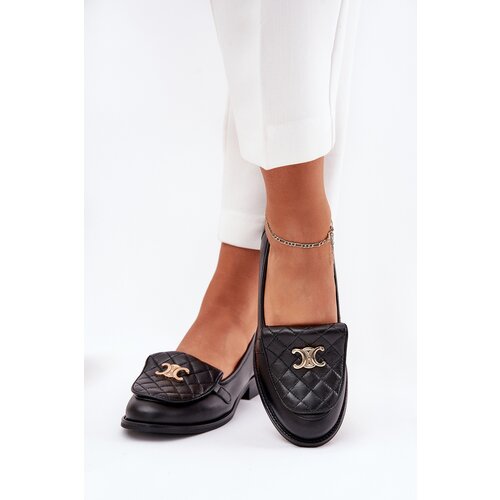 Laura Messi Leather Moccasins With Gold Decoration Black 2927 Cene