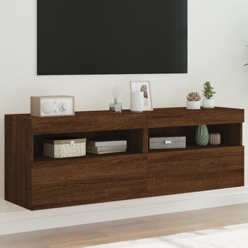 VidaXL Stenske TV omarice z LED 2 kosa rjavi hrast 60x30x40 cm Slike