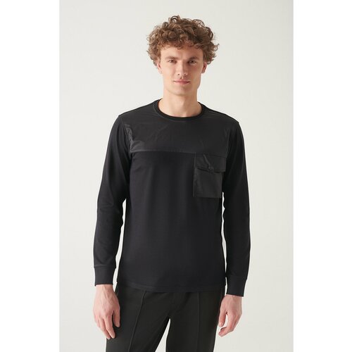 Avva Men's Black Crew Neck Fleece 3 Thread Standard Fit Regular Cut Sweatshirt Slike