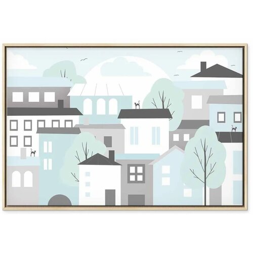  Slika - Colorful Town (1 Part) Wide 90x60 U prirodnom drvenom okviru Slike