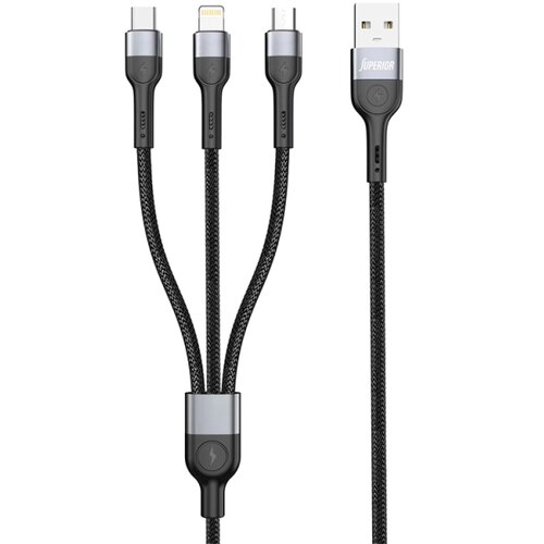  KABL USB SUPERIOR SU-K106 3IN1 U2101 USB-A NA USB-C/LIGHTNING/MICRO 1M CRNI *MD *SR Cene