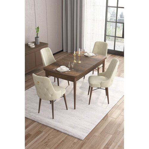 Hanah home trpezarijski set Are, sto na razvlačenje i 4 stolice, ploča u dekoru drveta Baroque, krem tkanina Babyface Cene