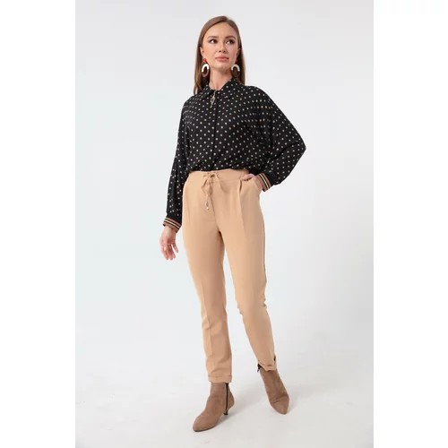 Lafaba Women's Beige Carrot Pants with a Lace-Up Waist