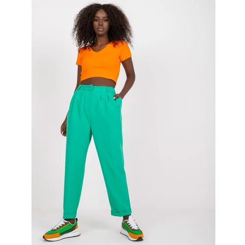 Fashion Hunters Green women's pants made of fabric with pockets RUE PARIS