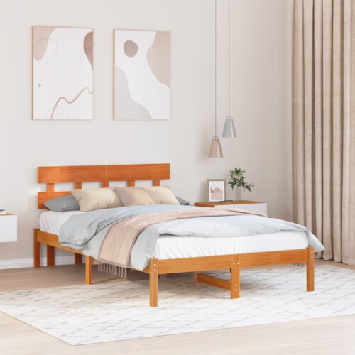  Okvir kreveta s uzglavljem voskasti smeđi 135x190 cm od masivne borovine Cijene