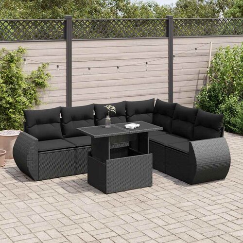vidaXL 7-dijelni set vrtnih sofa od poliratana s jastucima crni Cijene