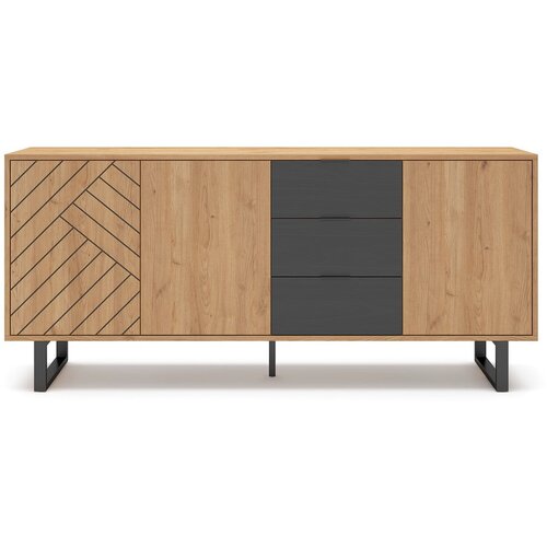 Marckeric Antracit/natur niska komoda u dekoru hrasta 180x80 cm Madona - Slike