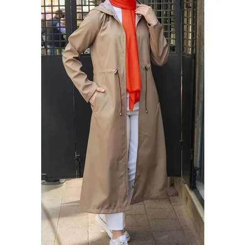 Dewberry 63777 Hooded Women Trenchcoat-BEIGE