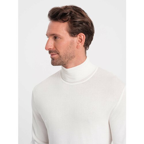 Ombre Men's knitted fitted turtleneck with viscose - ecru Cene