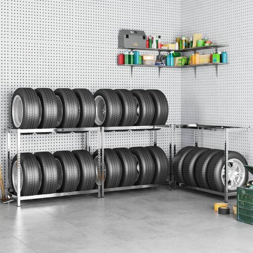vidaXL Stalci za gume s 2 razine 3 kom srebrni 110x40x110 cm čelični Cijene