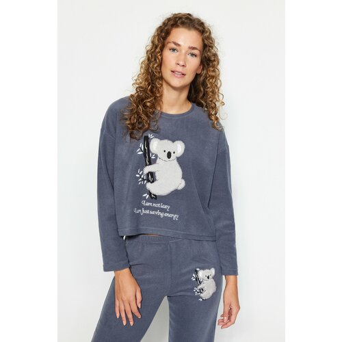 Trendyol Gray Fleece Koala Pattern Tshirt-Pants and Knitted Pajamas Set Slike