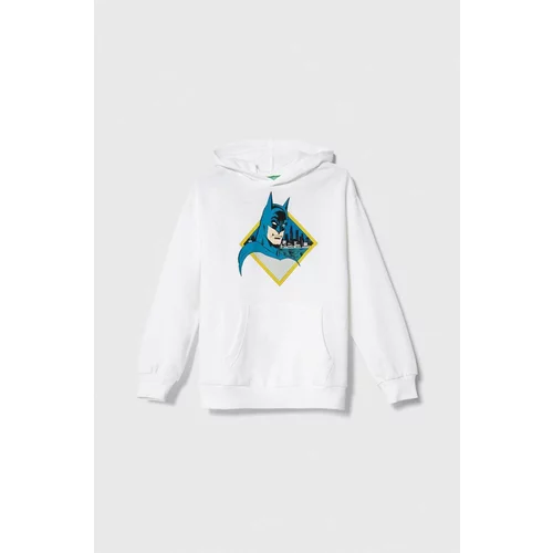 United Colors Of Benetton Otroški bombažen pulover x DC bela barva, s kapuco