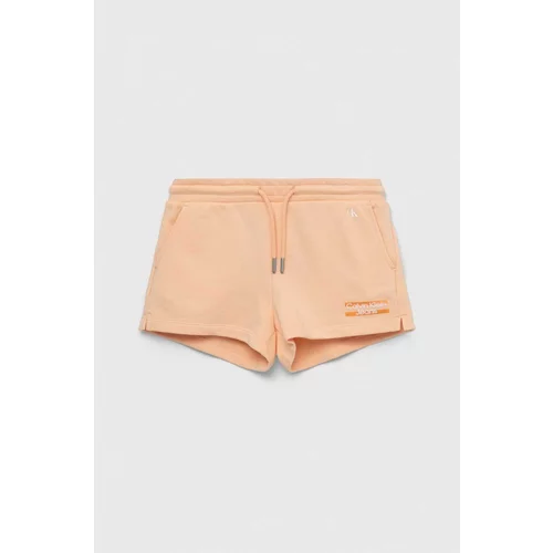 Calvin Klein Jeans Otroške bombažne kratke hlače oranžna barva