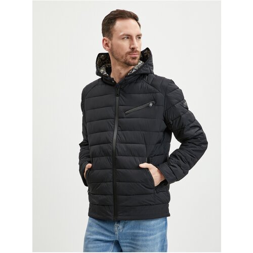 Guess Black Mens Quilted Jacket Stretch Biker - Men Slike