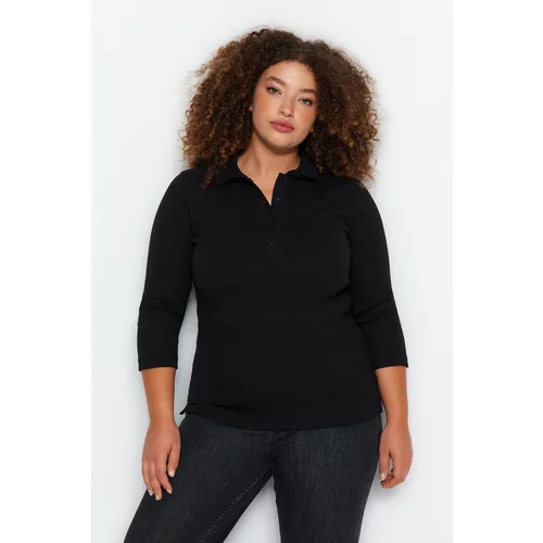 Trendyol Curve Black Polo Neck Corduroy Knitted Blouse