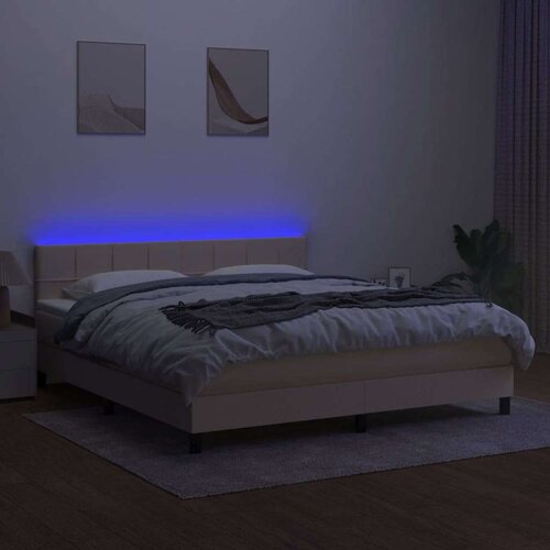  Krevet box spring s madracem LED krem 180x200 cm od tkanine Slike