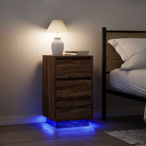 vidaXL Nočna omarica z LED svetili rjavega hrasta 38x34x65 cm Cene