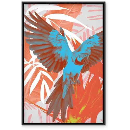  Slika - Exotic Wings - Parrot Among Abstract Leaf Patterns 60x90 U crnom drvenom okviru Slike