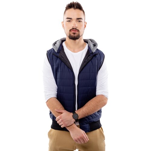 Glano Men's Quilted Vest with Hood - navy Slike