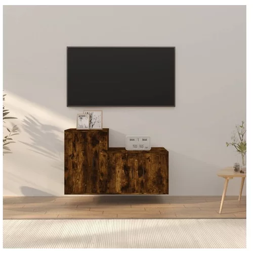  Komplet TV omaric 2-delni dimljen hrast inženirski les