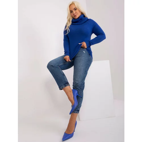 Fashion Hunters Cobalt blue plus-size sweater with a flowing turtleneck