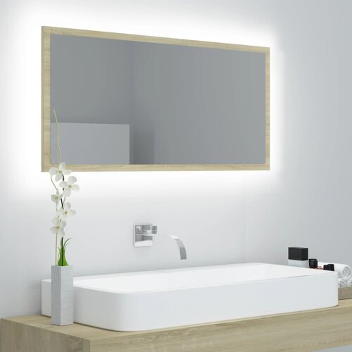 VidaXL Kopalni&amp;scaron;ko ogledalo LED sonoma hrast 90x8,5x37 cm iverna pl. Slike