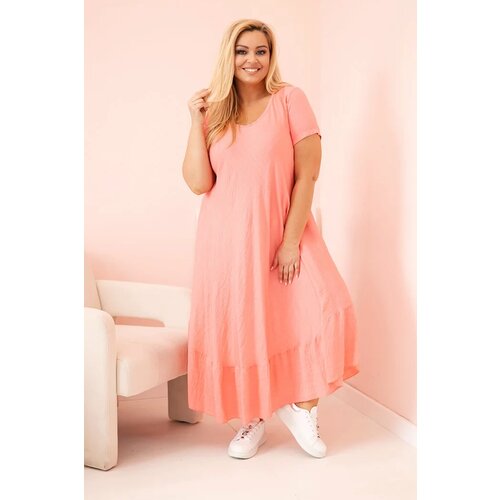 Kesi Włoski Plus size women's dress with short sleeves and ruffle made of light viscose pink Cijene