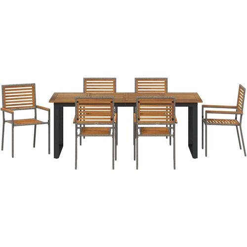  Vrtni set za objed 7 kom. Siva Čvrsto drvo akacije 200 x 90 x 75 cm Slike