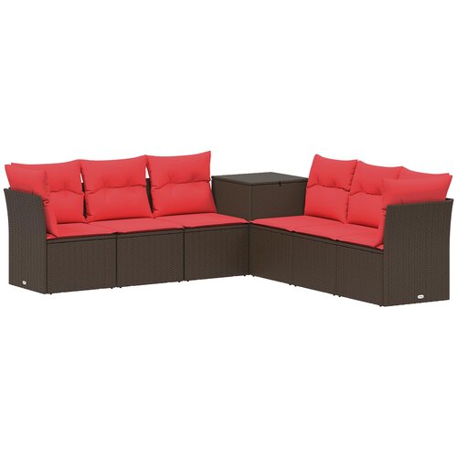  Set sofe 7 pcs Smeđa i crvena Poli Rattan i čelik Slike