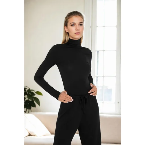 Dewberry 66463 Turtleneck Women Blouse-BLACK