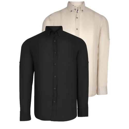 Dewberry DOUBLE SET G721 MEN'S SHIRT-BLACK-BEIGE