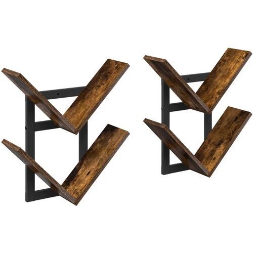  Floating polica za zid 2 kom. Dimljeni hrast 43 x 15 x 47 cm - Dimljeni hrast 2 Slike