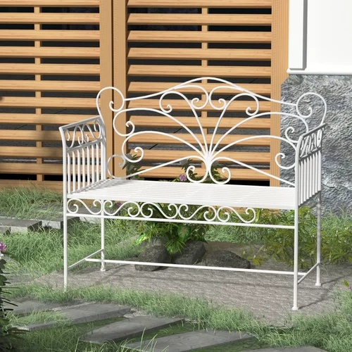 Outsunny 2-sedežna zunanja klop, železna vrtna klop v romantičnem slogu, 113,5 x 50 x 96 cm, bela, (20753064)