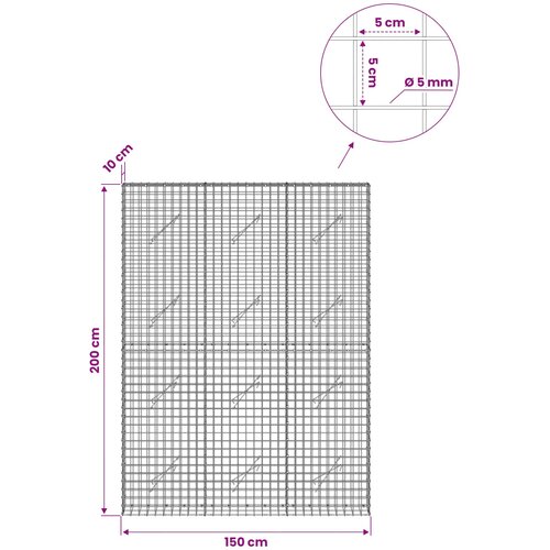  Gabion s 5 mm žicom i mrežom 5x5 cm 150x10x200 cm Slike