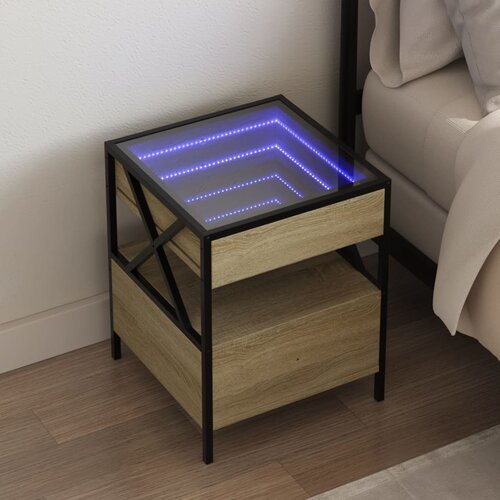 vidaXL Nočna mizica z neskončnimi LED sonoma hrast 40x40x51 cm Cene